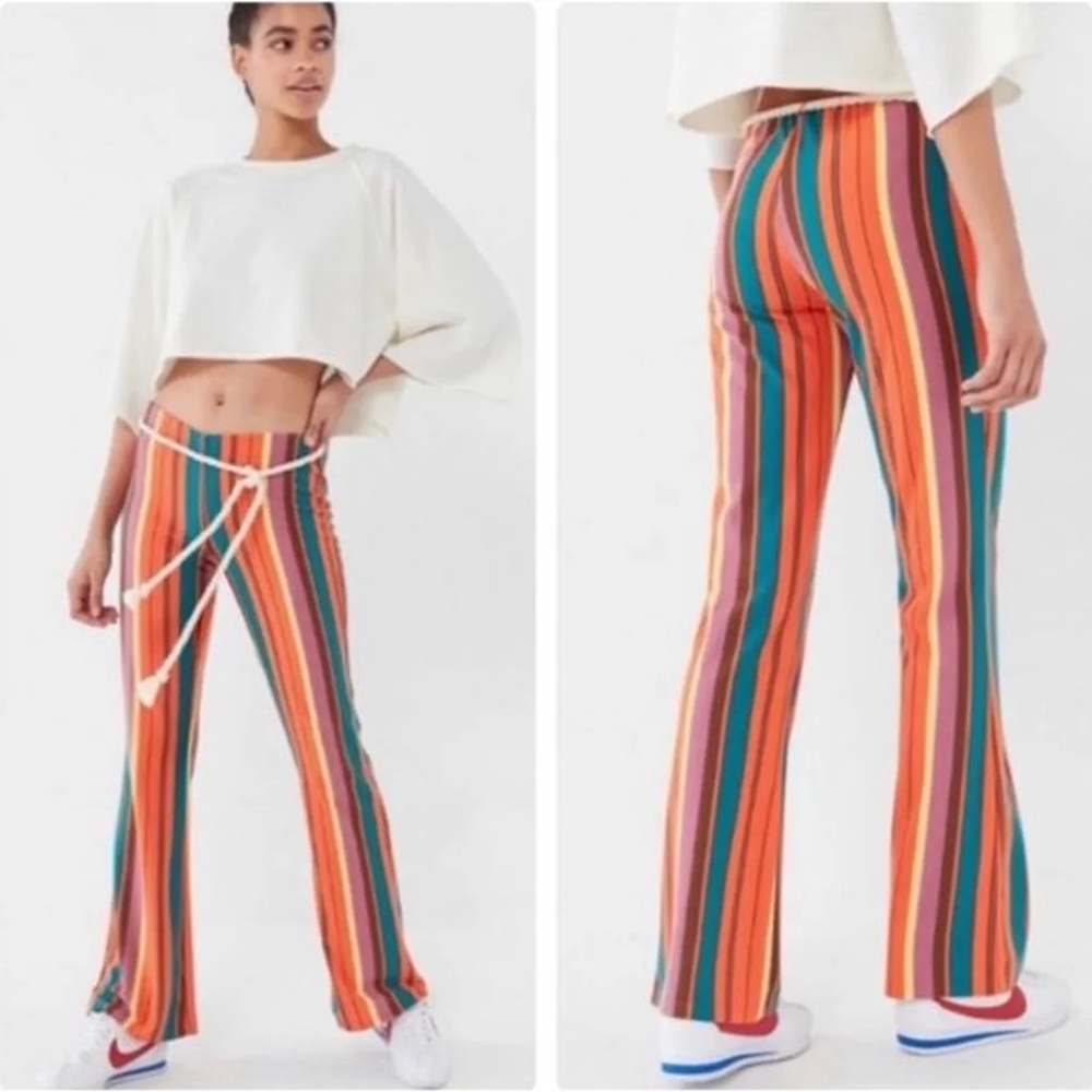 Urban Outfitters Bali Multi-color Striped Low-Rise Flare Stretch Pant Si…